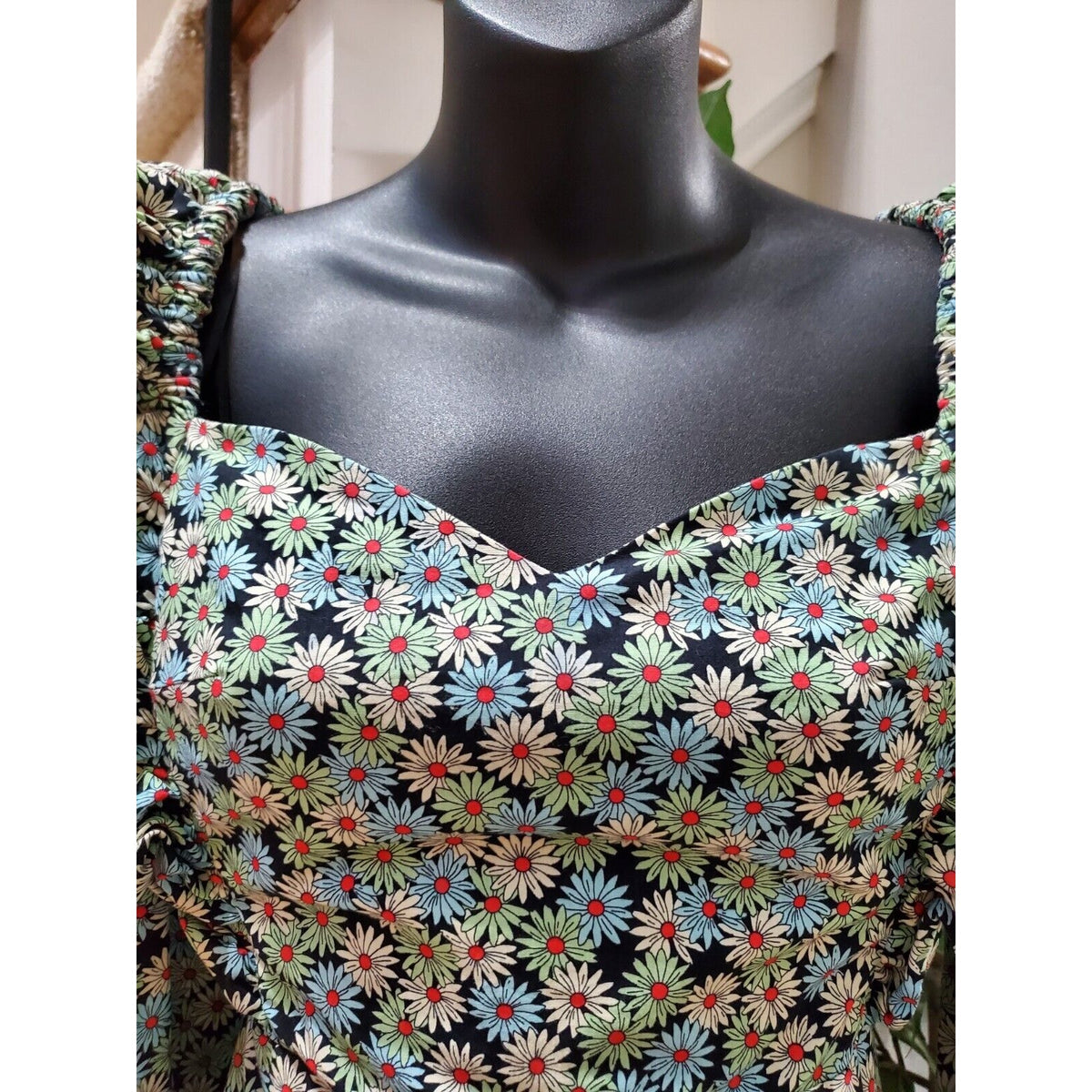 Zara Trf Poplin Daisy Puffy Balloon Shoulders Long Sleeve Knee Length Dress S