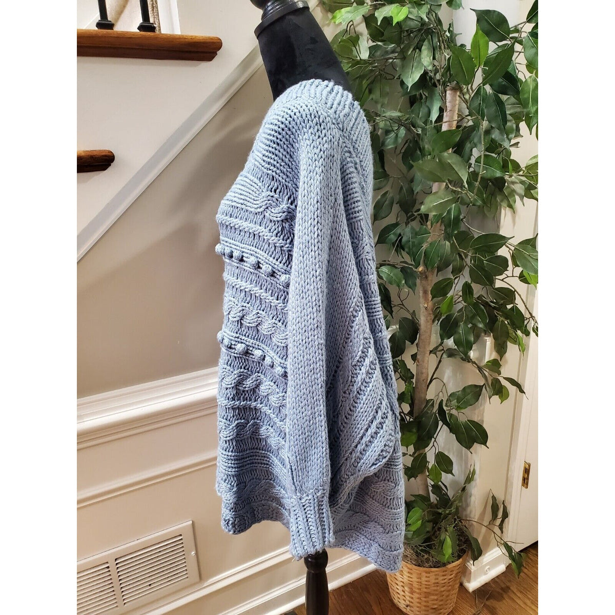 Fashion Nova Hoping For Love Blue Off Shoulder Cable Knit Sweater 2XL