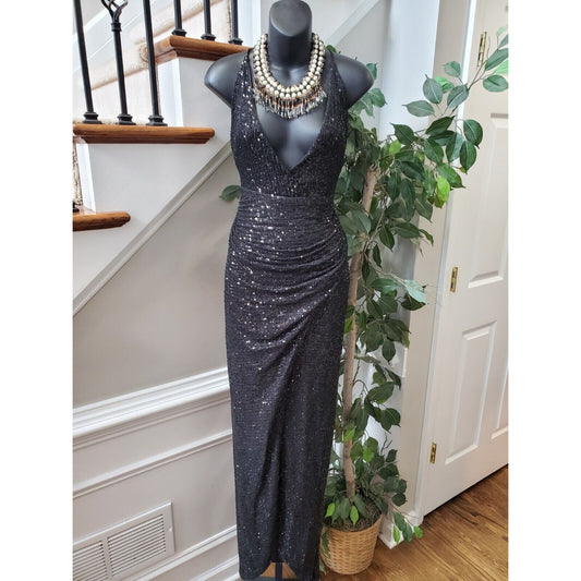 Fashion Nova Womens Black Polyester V-Neck Sleeveless Long Maxi Dress Size Large