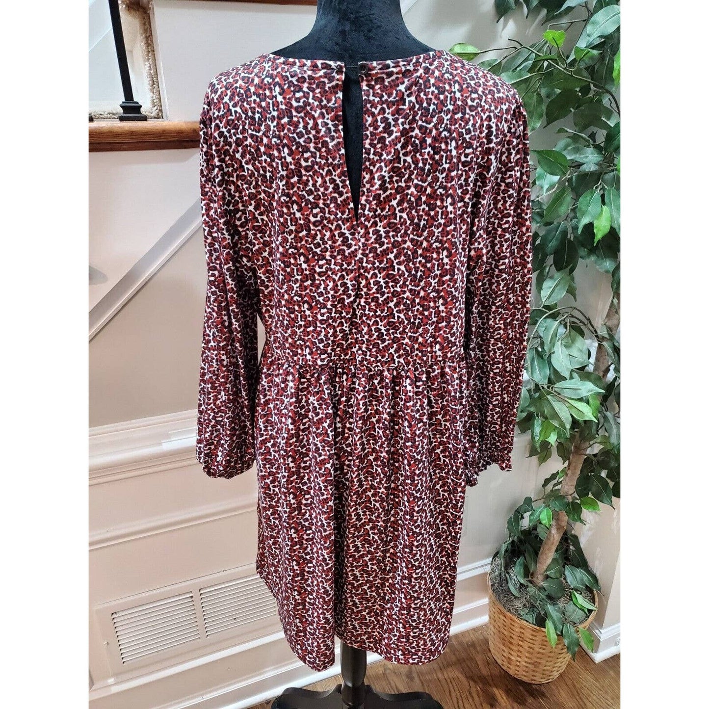 Reoria Women's Brown Polyester Round Neck Long Sleeves Knee Length Dress Size XL