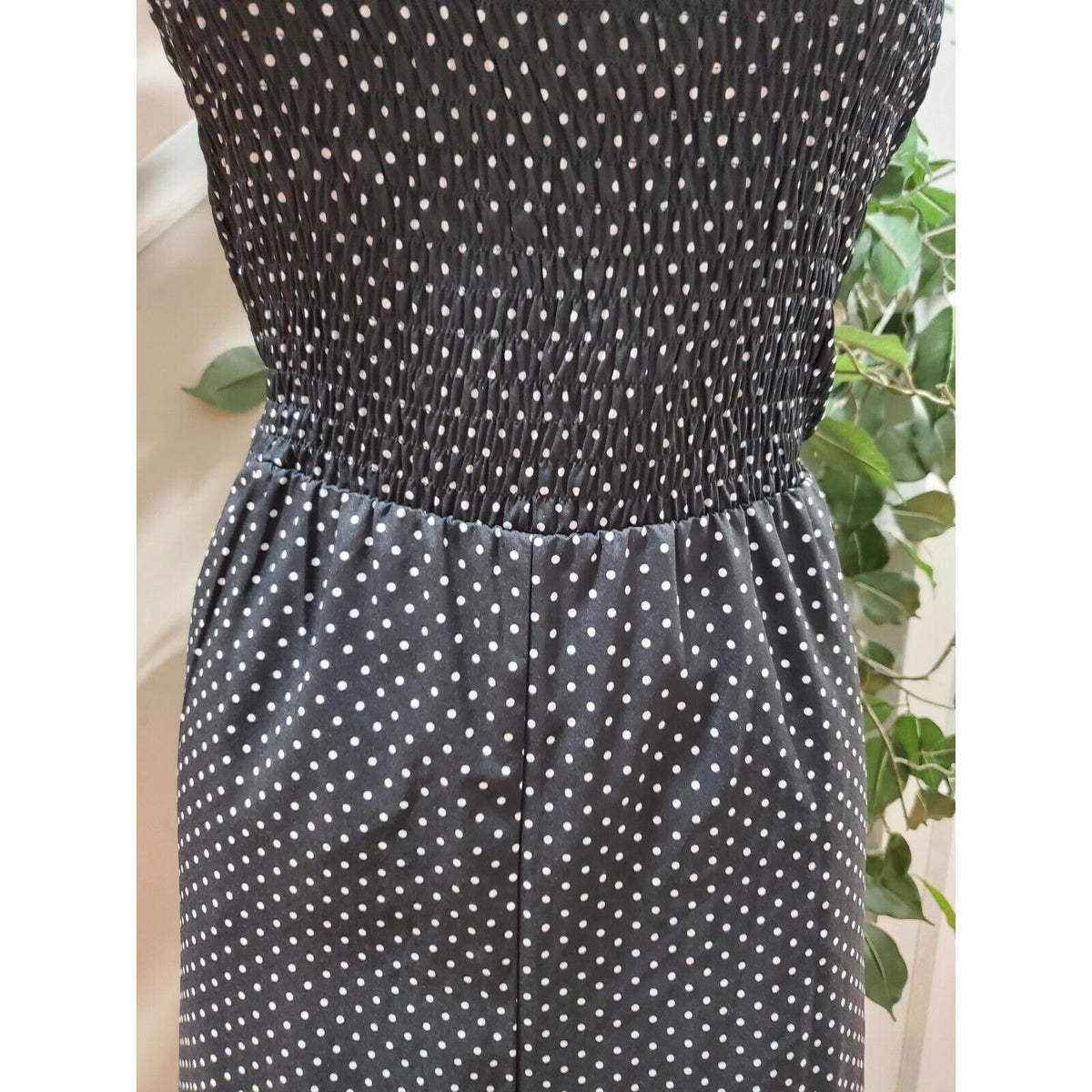 Lumiere Women Black Polka Dot Polyester Off The Shoulder 1 Piece Jumpsuit Size L