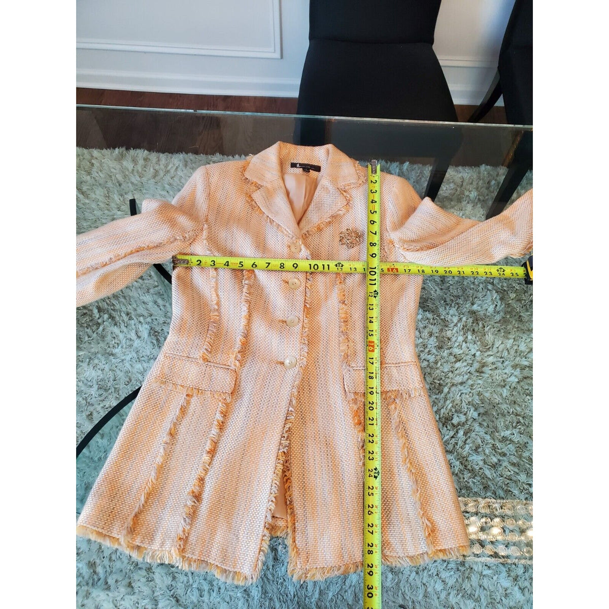 Larry Levine Yellow Long Sleeve Fringe Detailed Single Breasted Coat Size 8