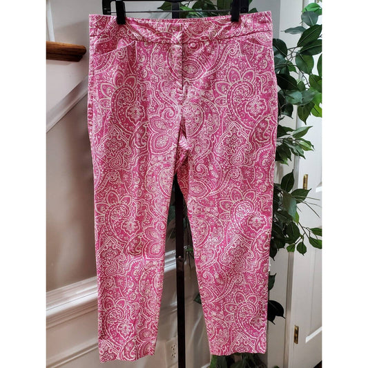 Charter Club Women's Pink Cotton Mid Rise Zippered Straight Leg Trouser Pant 14