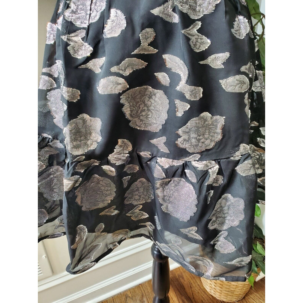 Aura Gray Polyester Round Neck Puff Short Sleeve Casual Knee Length Dress XS