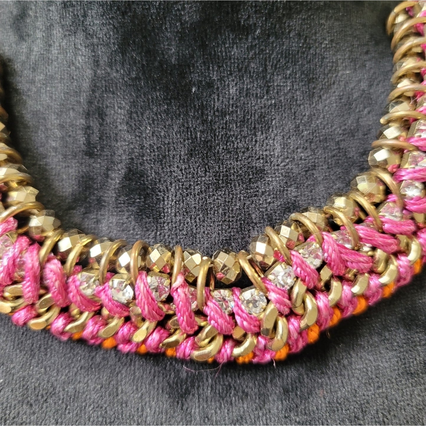 Crocheted Pink and Gold Necklace