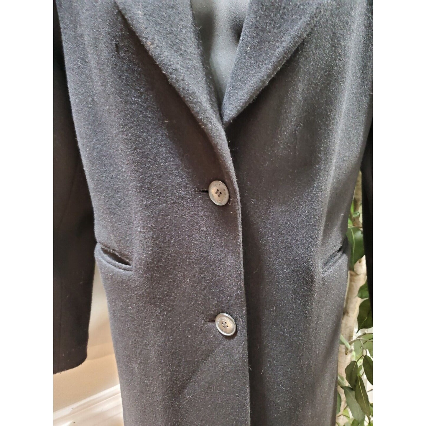 Nine West Women Black Wool Long Sleeve Buttons Front Casual Long Coat Size M