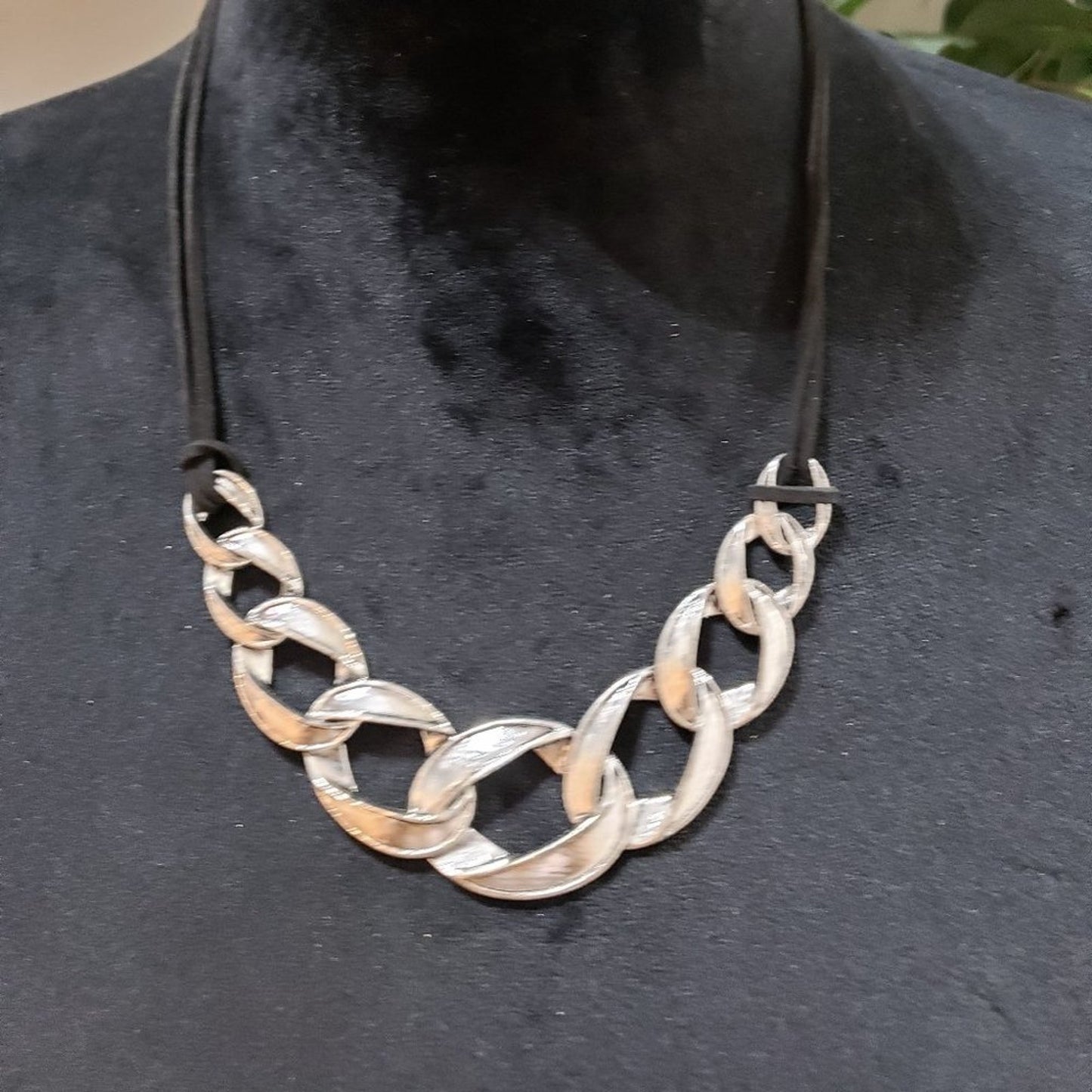 Womens Fashions Black Suede & Silver Bar Collar Necklace with Lobster Clasp