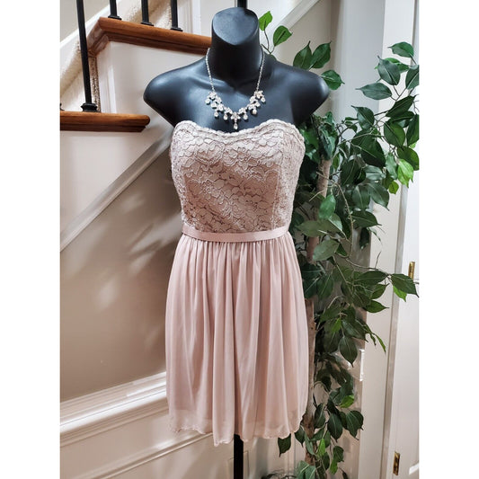 David's Women's Pink Floral Nylon Off The Shoulder Knee Length Dress Size Small