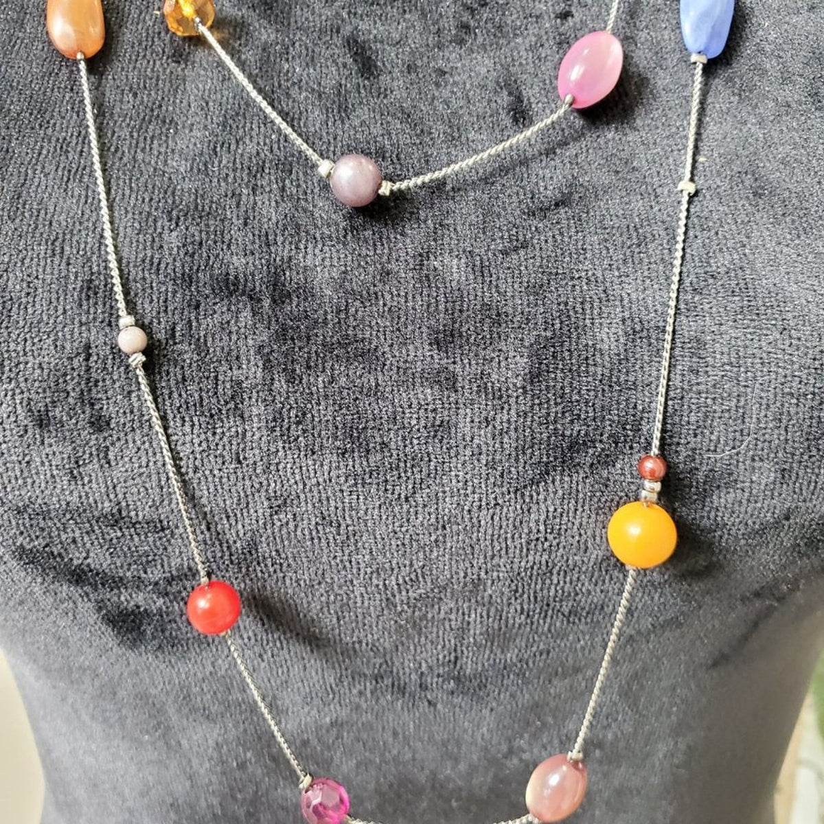 Womens Multicolor Layer Round Beaded with Lobster Clasp Charm Necklace