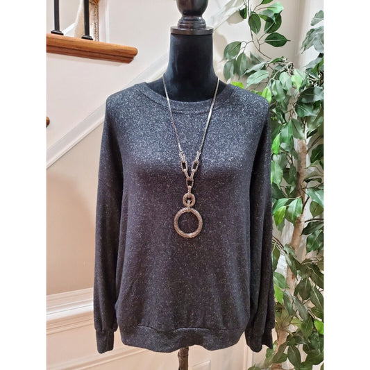 Work Shop Women Charcoal Rayon Long Sleeve Round Neck Pullover Knit Sweater XS