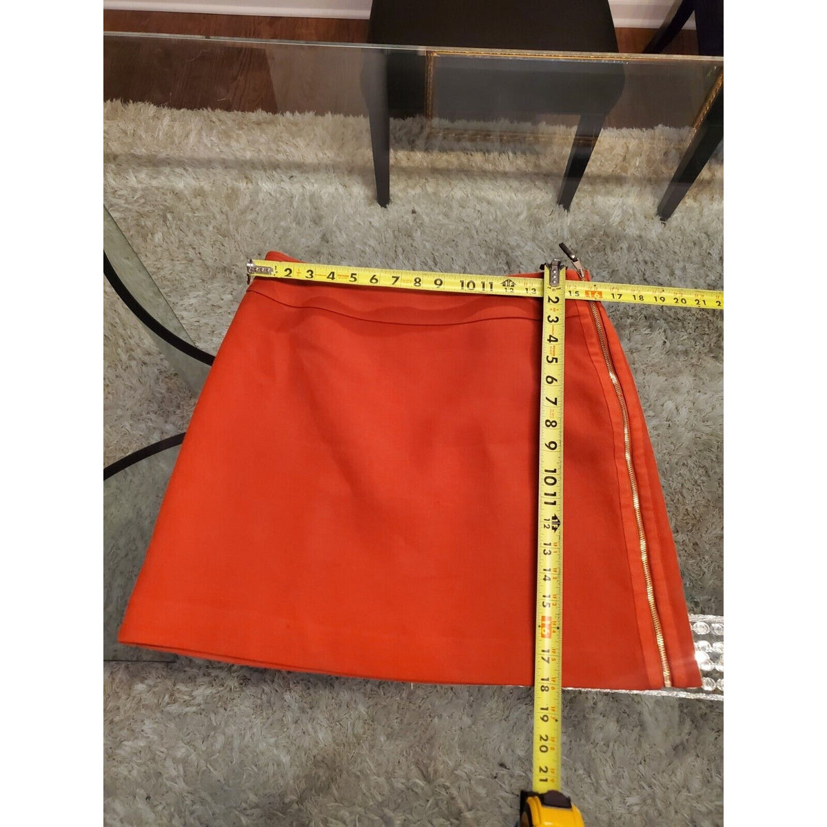 Ann Taylor Women's Orange Solid Cotton Lined Side Zip Pencil Textured Skirt 8P