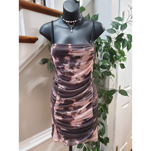 PRETTYLITTLETHING Women Brown & Beige Tie Dye Polyester Knee Length Dress Size 8