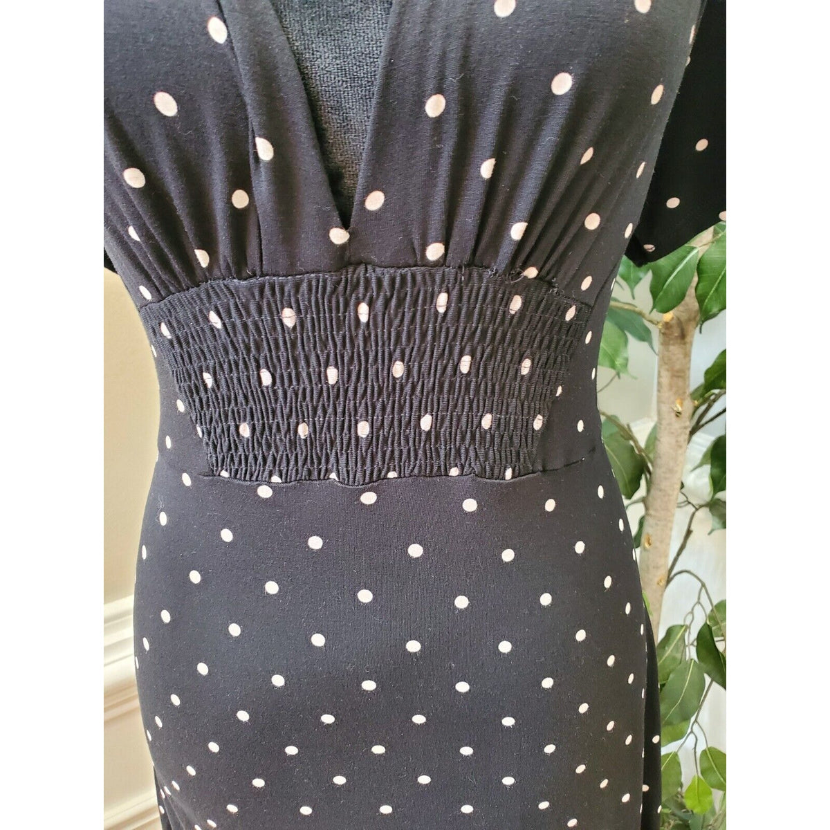 Miss Selfridge Women's Black Polyester V-Neck Short Sleeve Knee Length Dress 12