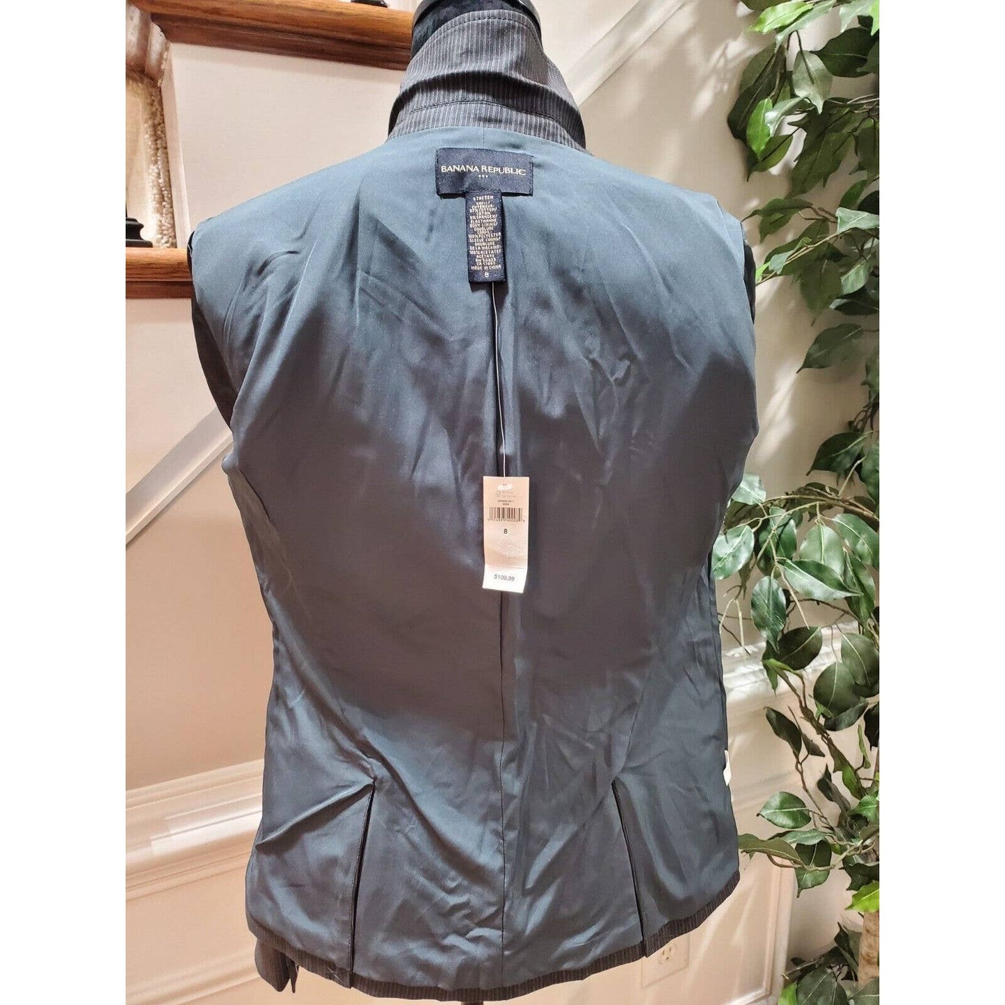 Banana Republic Women Gray Striped Cotton Long Sleeve Single Breasted Blazer 8