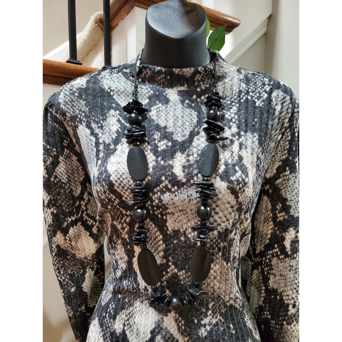 Emma & Michele Women Black Polyester Mock Neck Long Sleeve Knee Length Dress 10