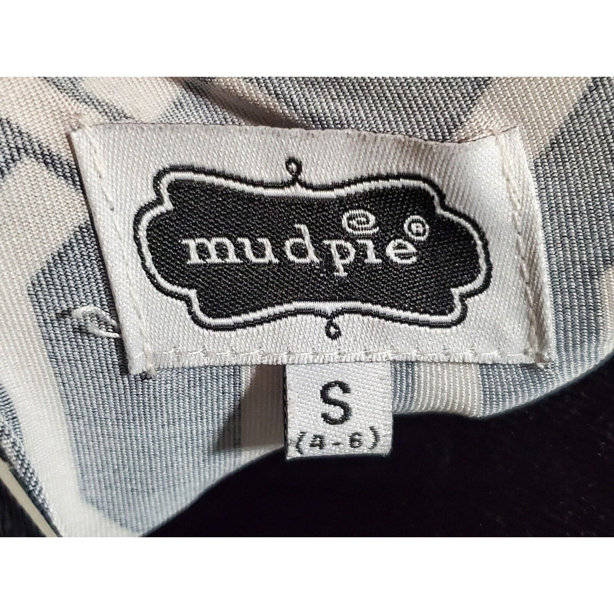 Mudpie Women Black & White Polyester Round Neck Long Sleeve Knee Length Dress S