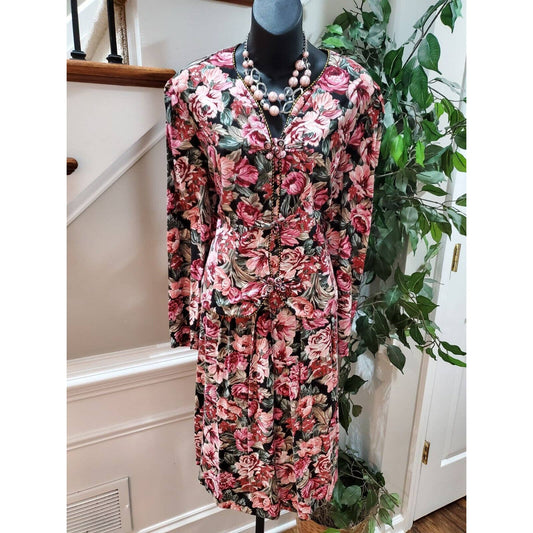 Uni Mondo Womens Floral Polyester Long Sleeve Blouse & Skirt 2 Pc's Suit Size XL