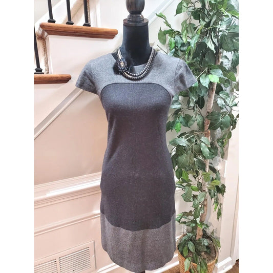 Vince Women's Black & Gray Wool Round Neck Short Sleeve Knee Length Dress Size 6