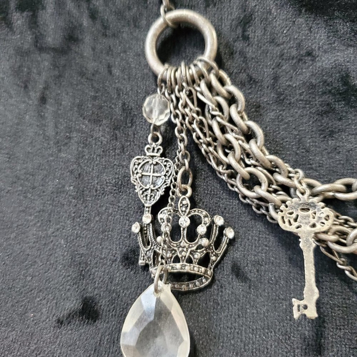 Womens Silver tone Double Strand Chain Jewelry Charm Necklace