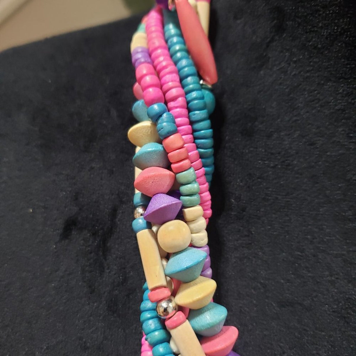 Women's Pink & Blue Round Twisted Beaded with Lobster Clasp Necklace