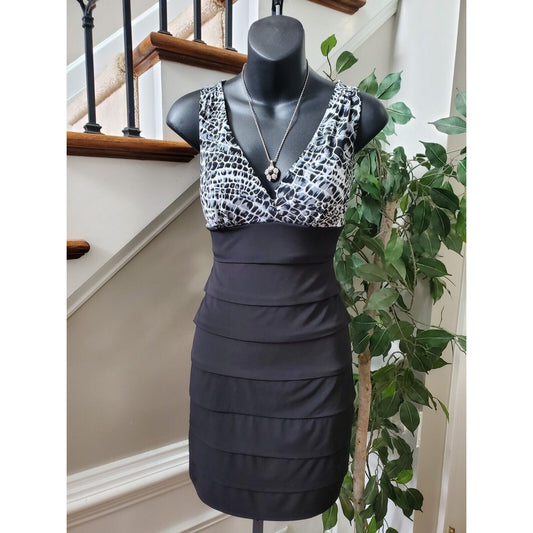 Enfocus Womens Black Polyester Sleeveless V-Neck Casual Knee Lengt Dress Size 4P