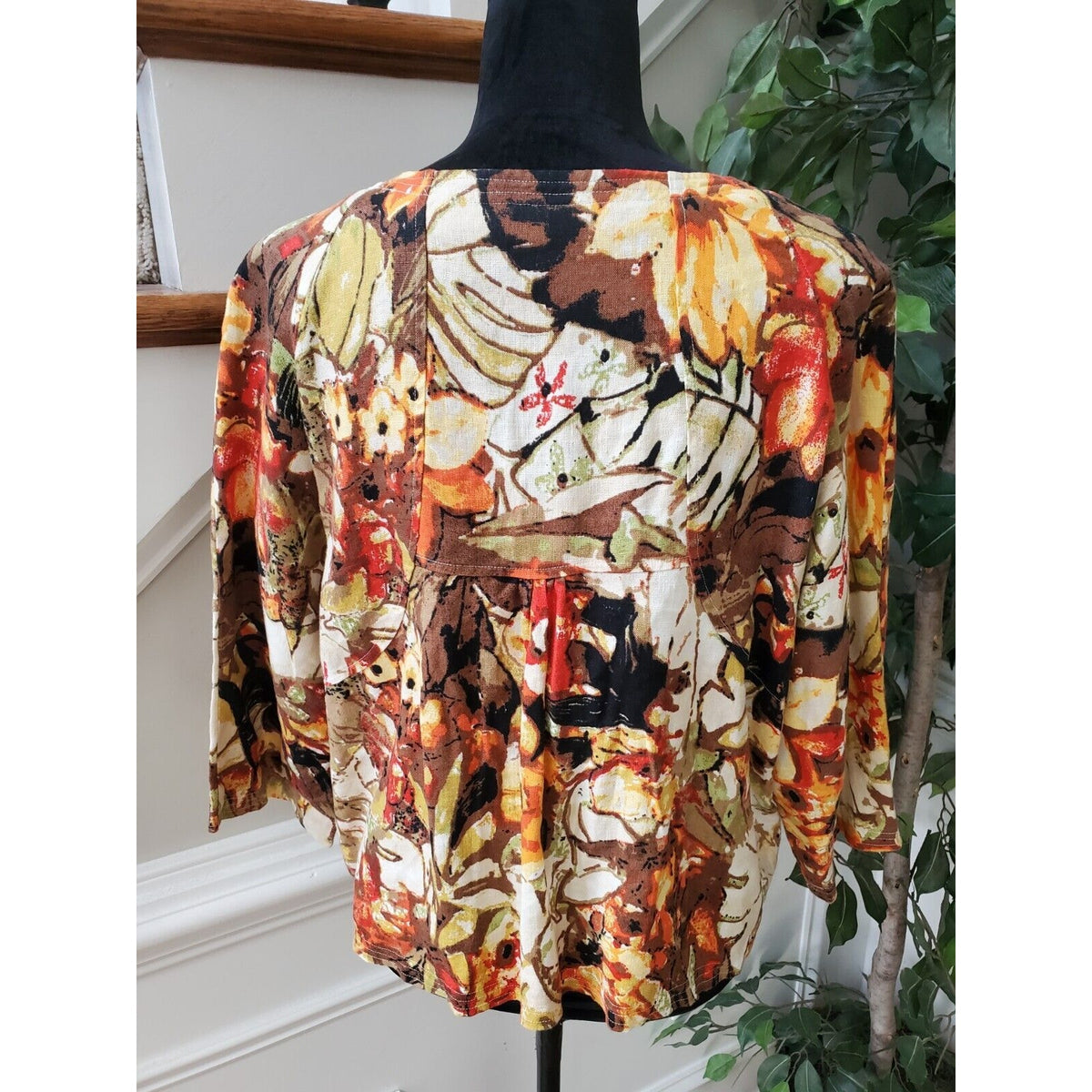 Choices Womens Multicolor Floral Long Sleeve Buttons Front Casual Jacket Size L