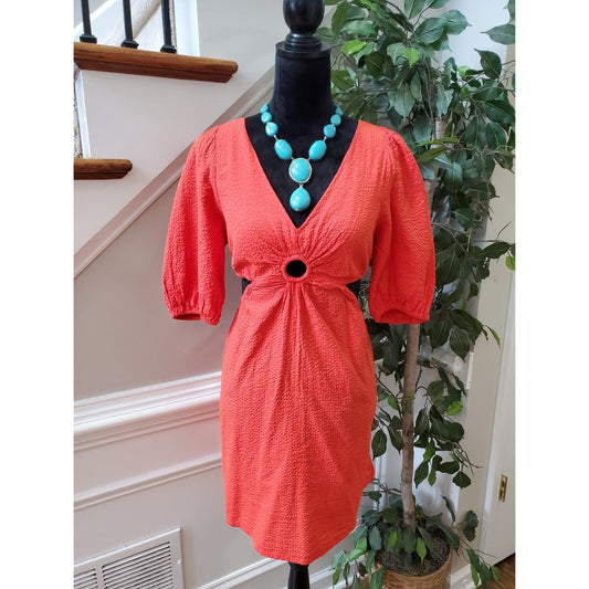 And Now This Women's Red 100% Cotton V-Neck Half Sleeve Knee Length Dress Size L