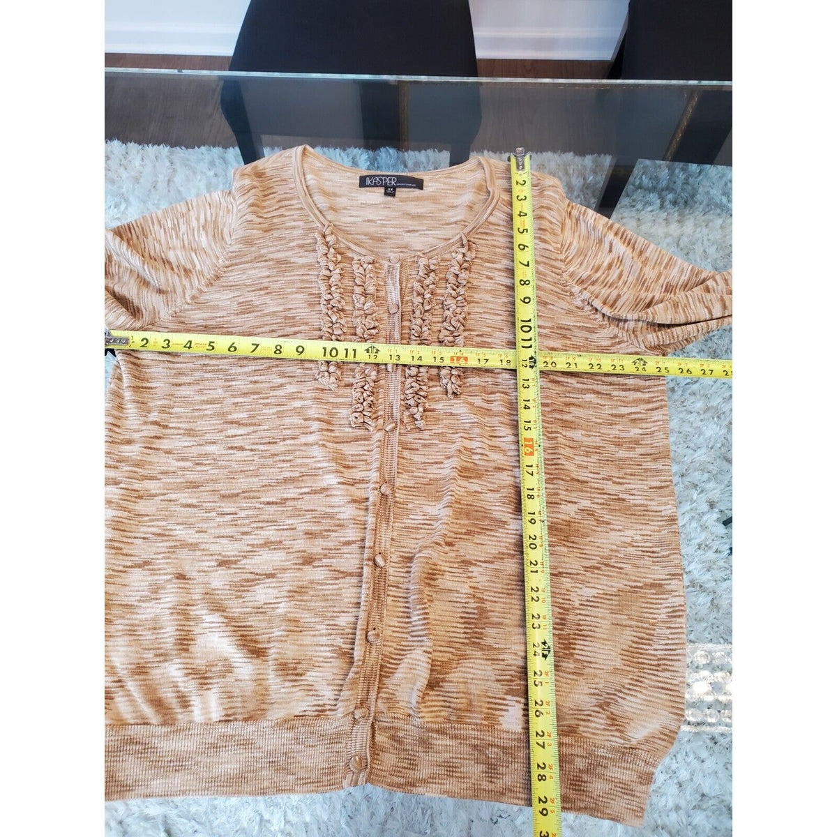 Kasper Women's Brown Cotton Top & Long Sleeves Ruffled Cardigan Sweater Size 3X