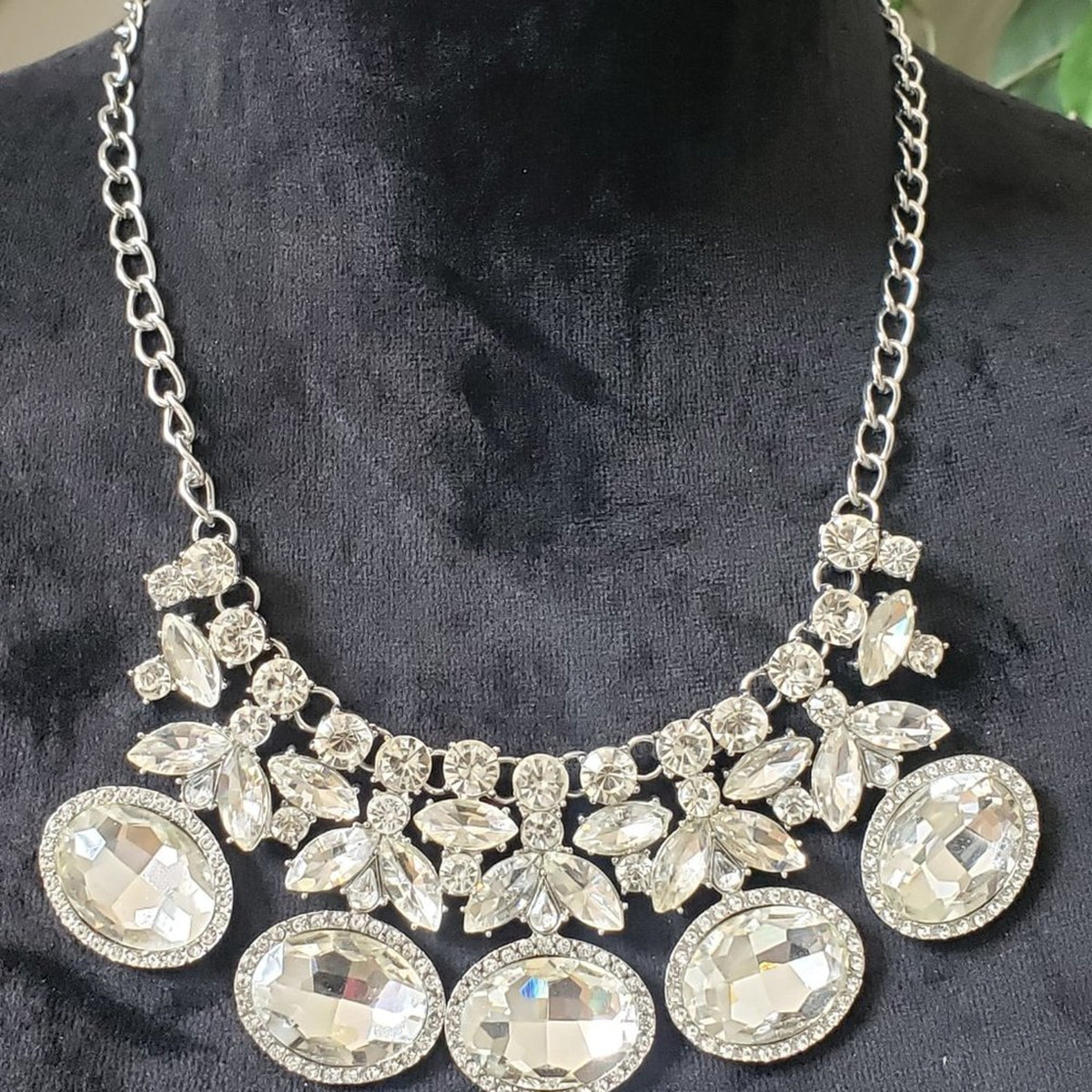 Women's Clear Rhinestone Choker Collar Silver Tone Statement Necklace