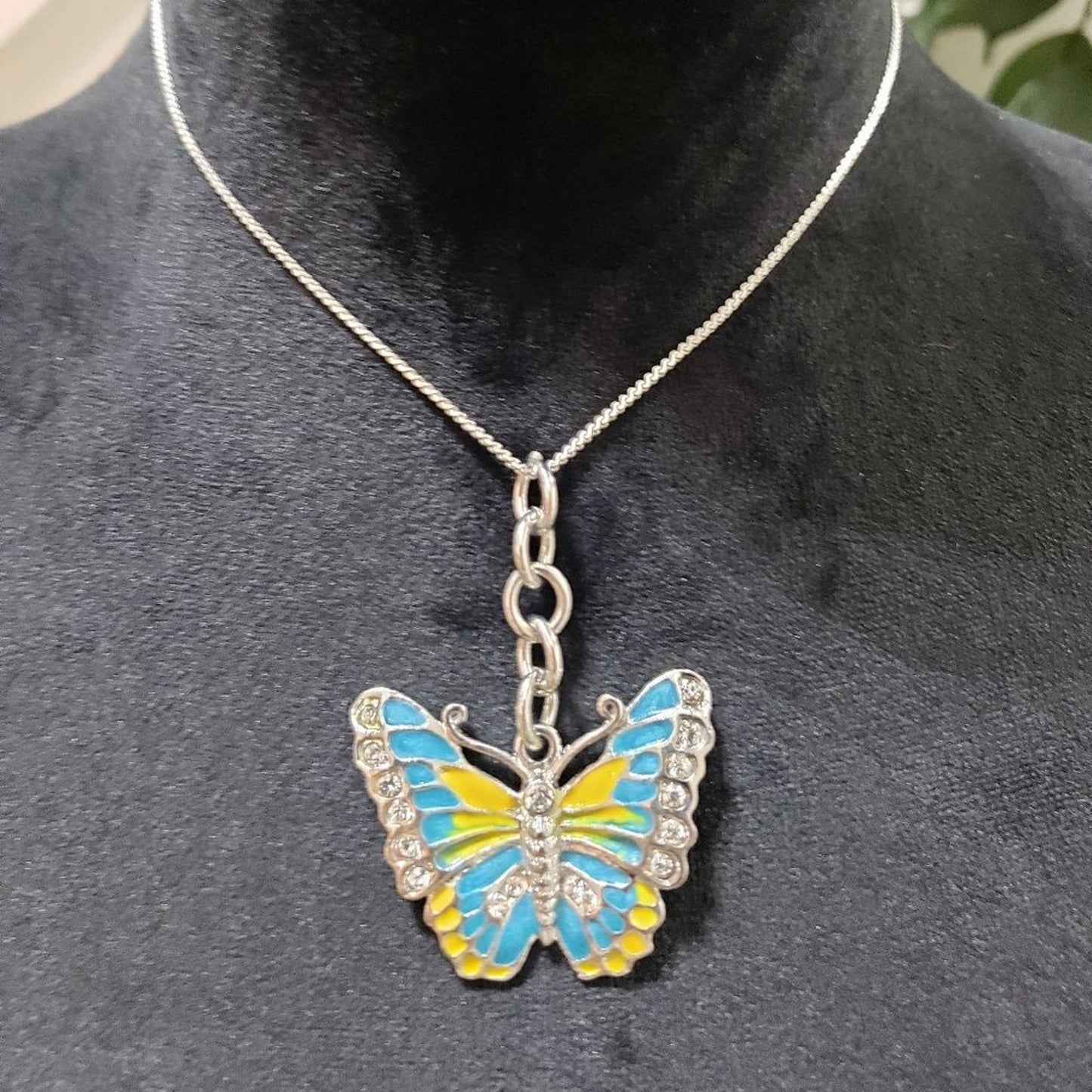 Women's Colorful Enameled Butterfly Charm Pendant Necklace