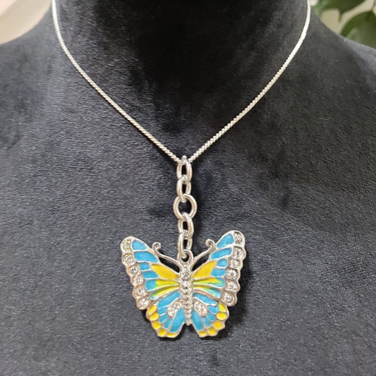 Women's Colorful Enameled Butterfly Charm Pendant Necklace