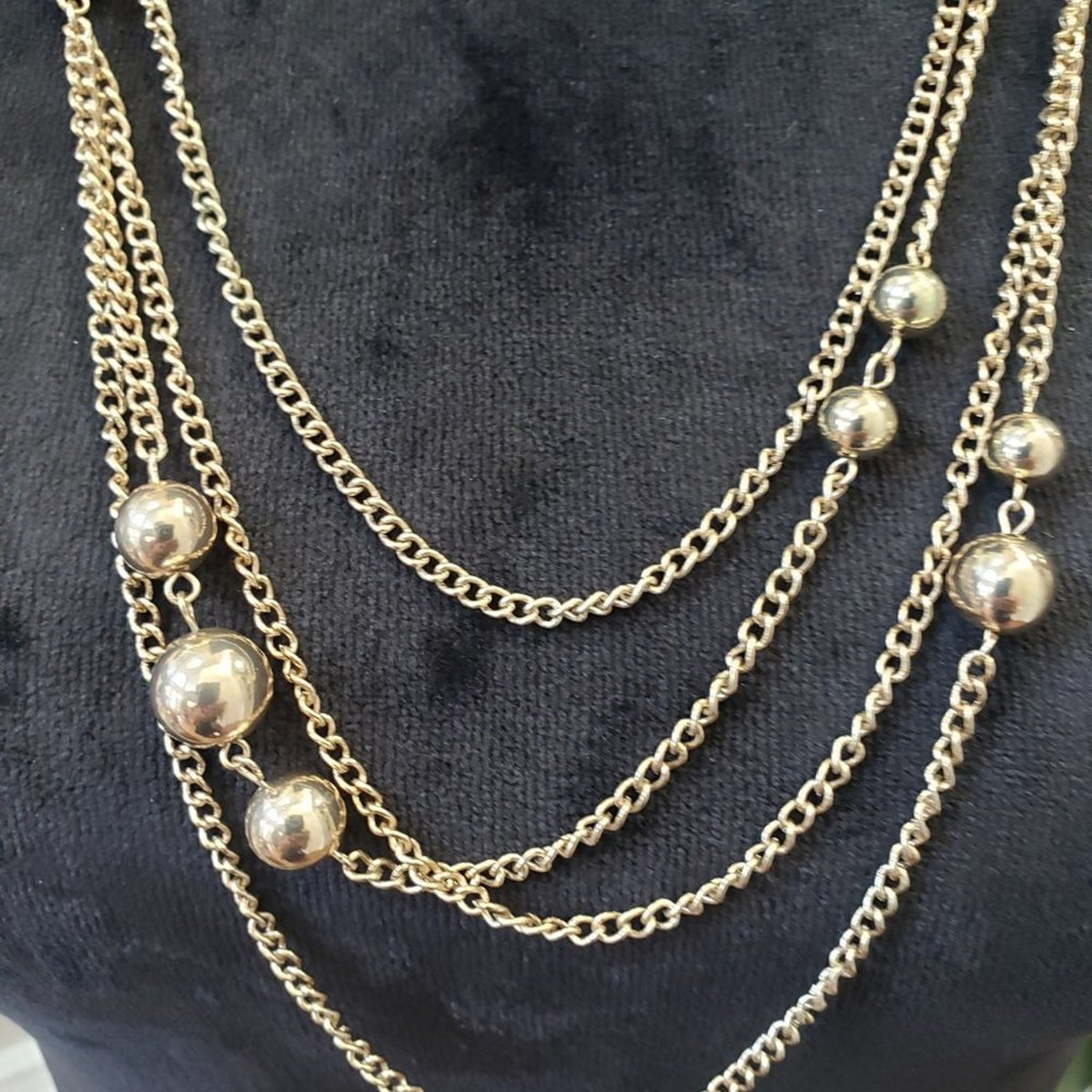 Women's Fashion Multi Strand Gold Tone Ball Chain Long Necklace with Lobster