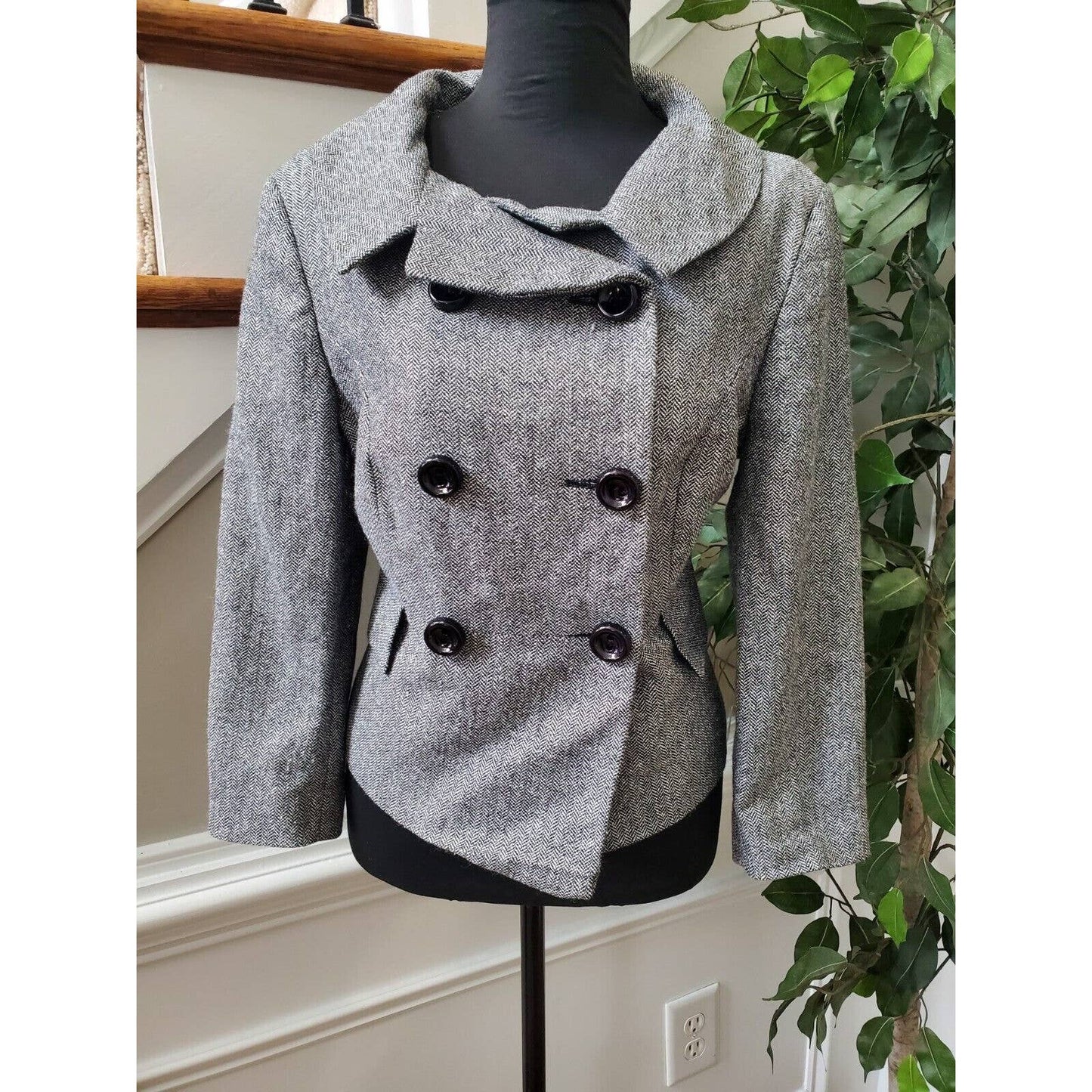 Conspicous Women's Gray Wool Long Sleeve Double Breasted Casual Fitted Blazer 8