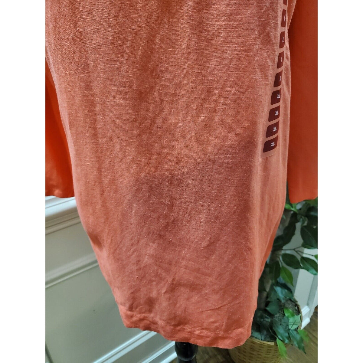 Premise Women's Peach Linen V-Neck Long Sleeve Casual Top Blouse Size X-Large