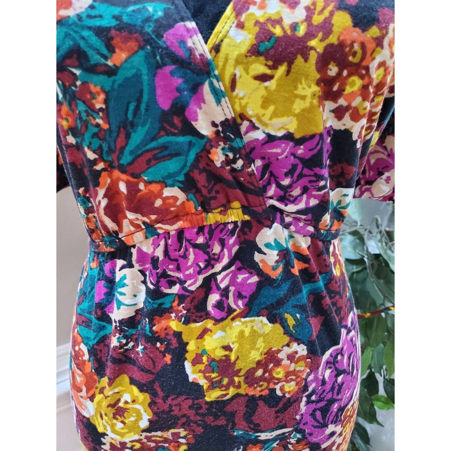 Pure Energy Women Multicolor Polyester V-Neck Short Sleeve Knee Length Dress 2X