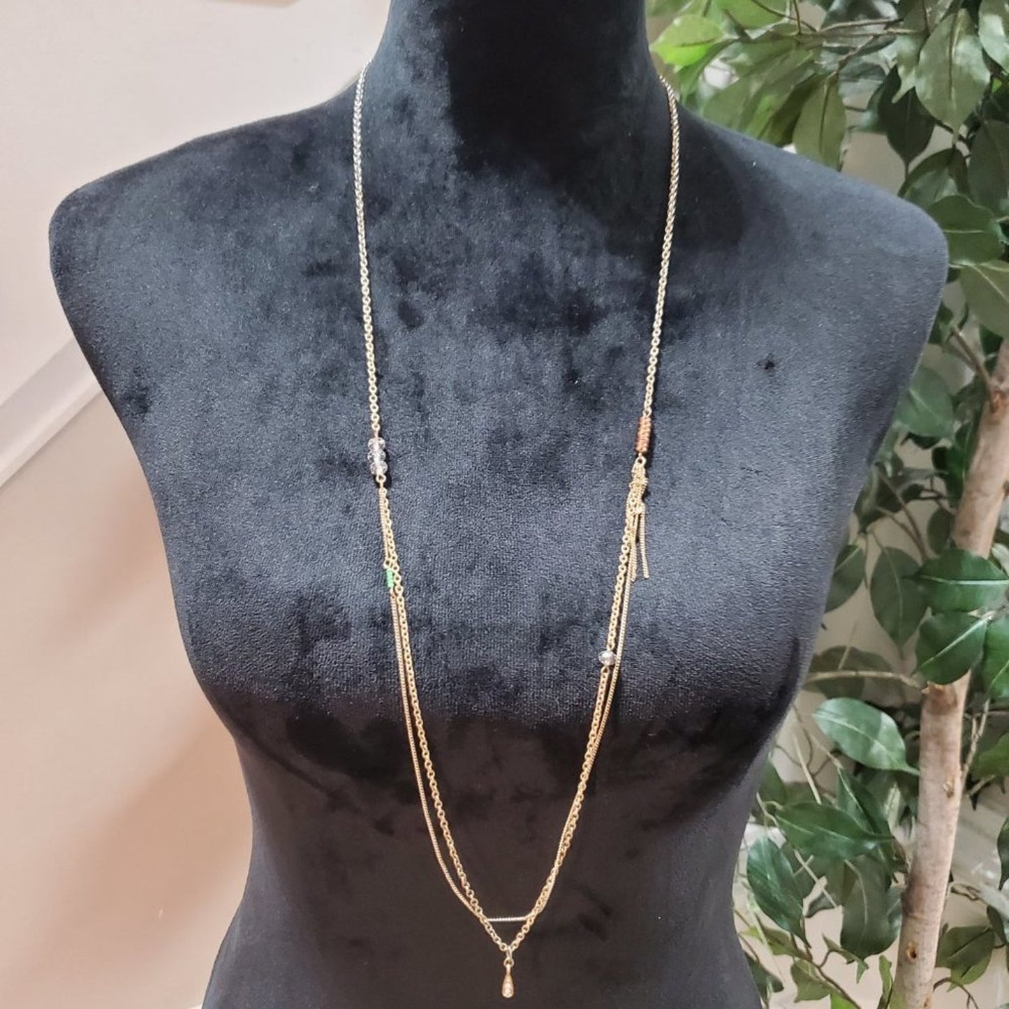 Womens Gold Tone Long Chains Layered Charm Pendant Necklace