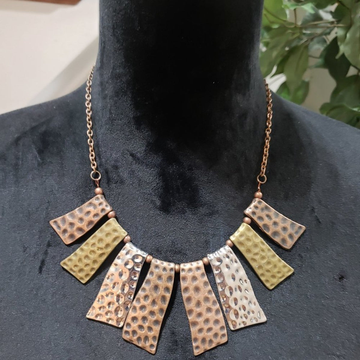 Abstract Wavy Plates Copper Chain Silver Brass Fan of the Tribe Necklace