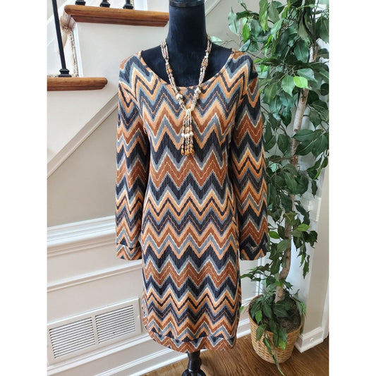 Tacera Women's Multicolor Polyester Round Neck Long Sleeve Knee Length Dress 1X