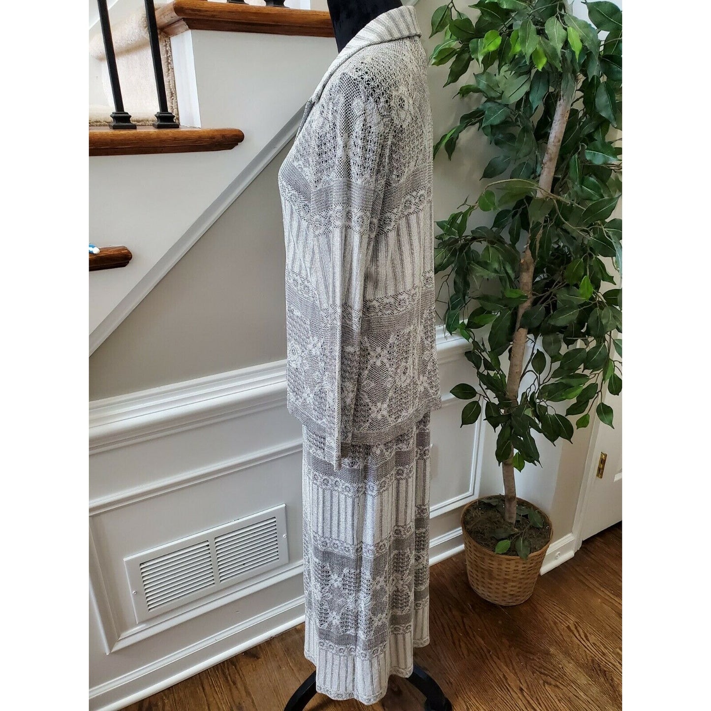 Vintage Veve Women's Gray 100% Acetate Jacket & Maxi Dress 2 Piece Suit Size 8