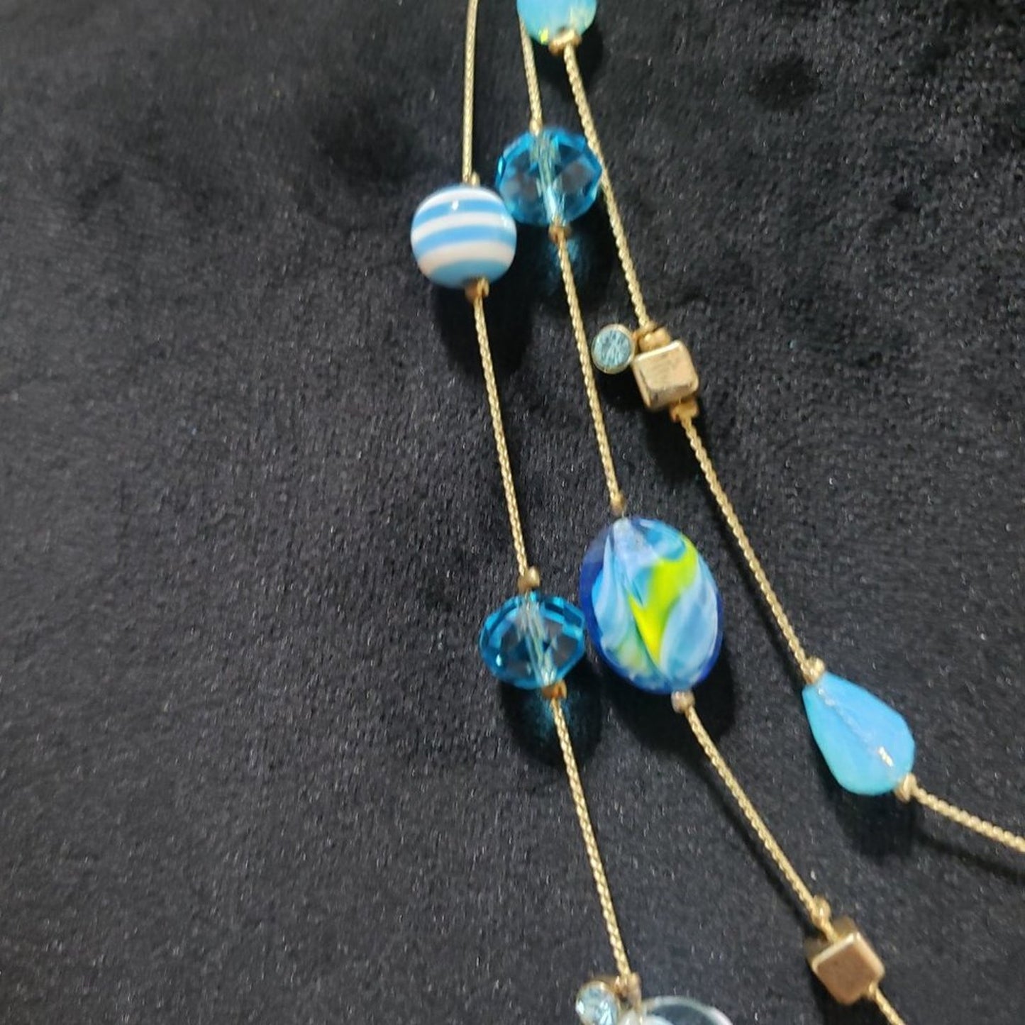 Womens Fashion Three Strands Charm Necklace Turquoise Gemstone w/ Lobster Clasp