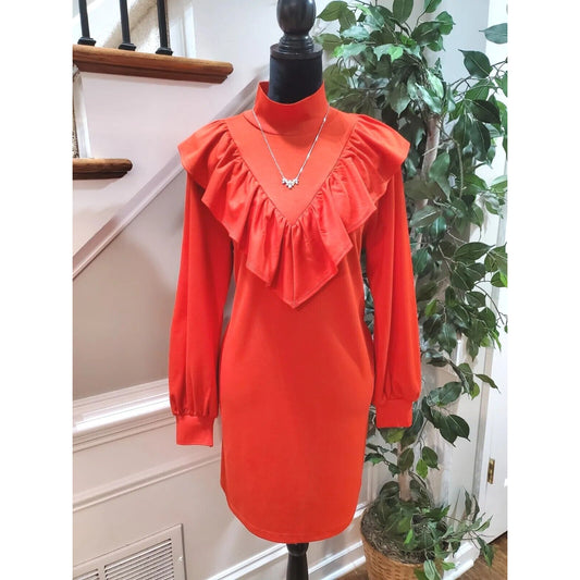 WHO WHAT WEAR Women's Orange Long Sleeve Turtle Neck Knee Length Dress Medium