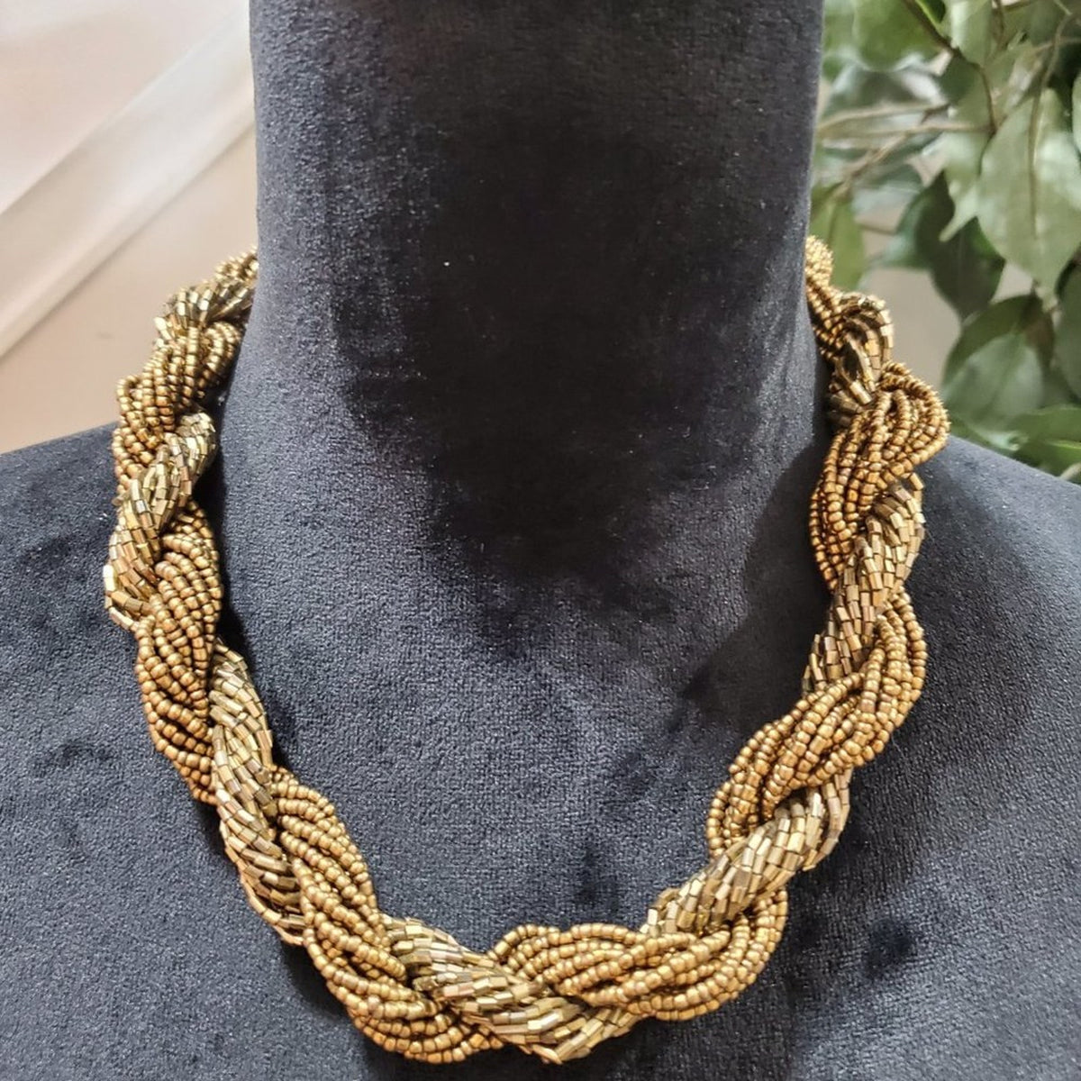 Women's Gold Multilayer Round Twisted Beaded with Lobster Clasp Necklace