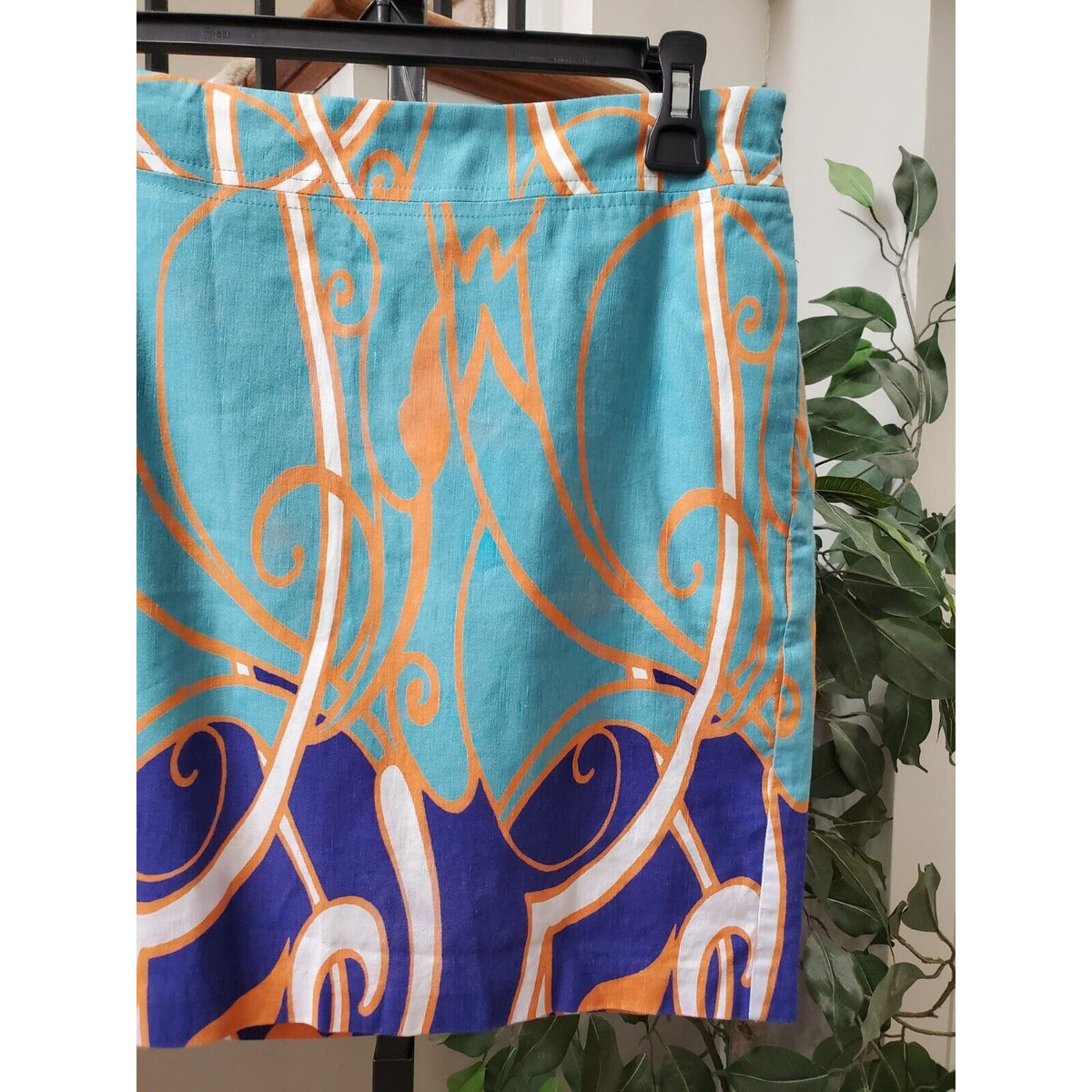 Merona Women's Blue Linen Blend Side Zip Casual Straight Mini Skirt Size 2
