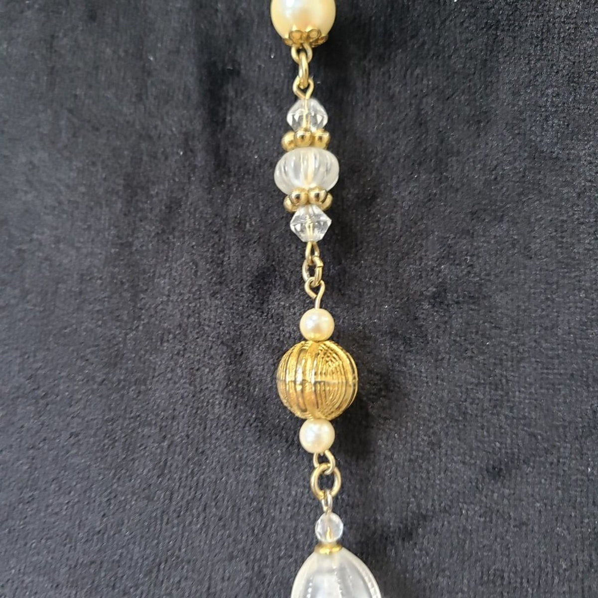 1928 Womens Fashion Clear Crystals Faux Pearl Beaded Long Necklace with Lobster