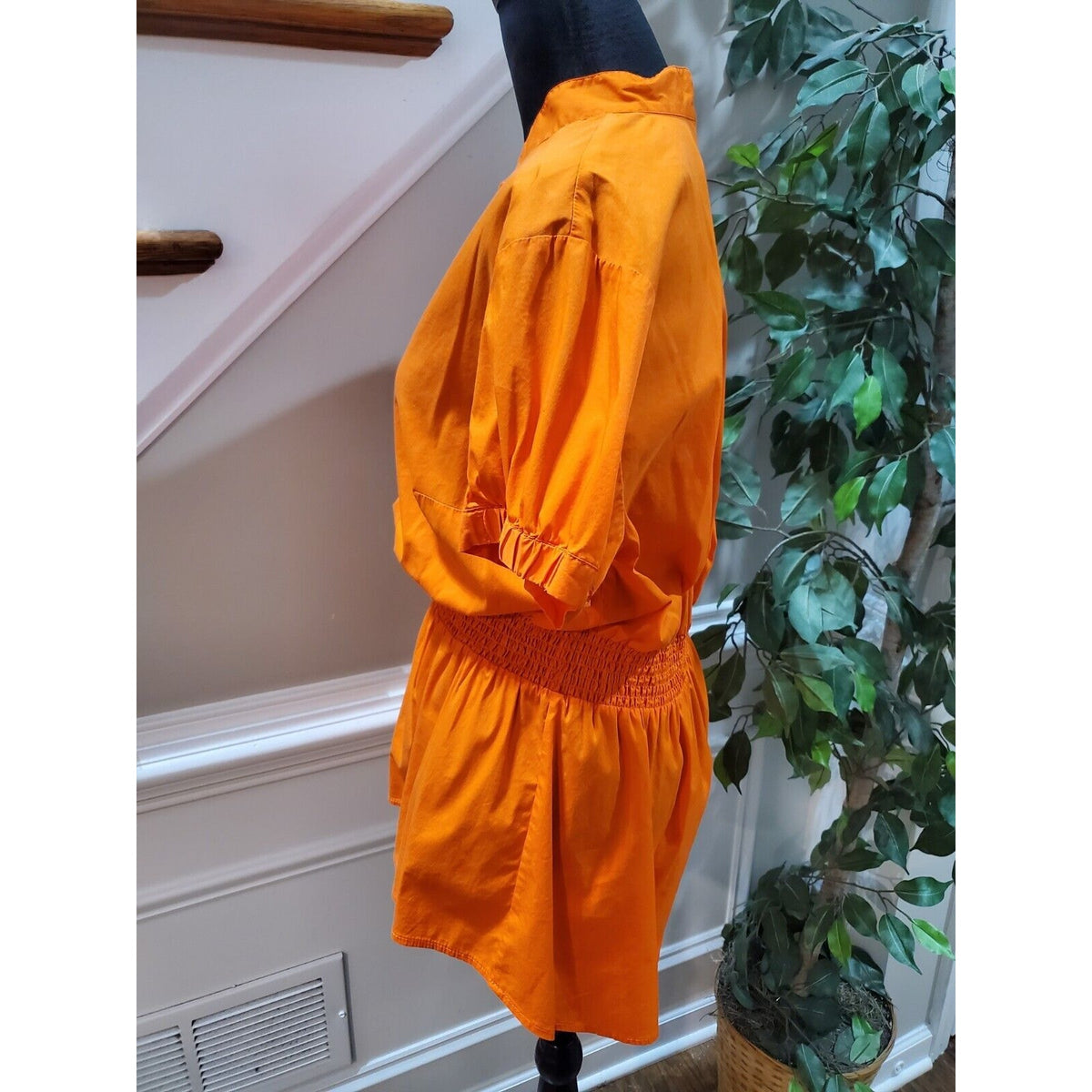 Ashley Stewart Women Orange Cotton V-Neck Short Sleeve Casual Top Blouse Size 14