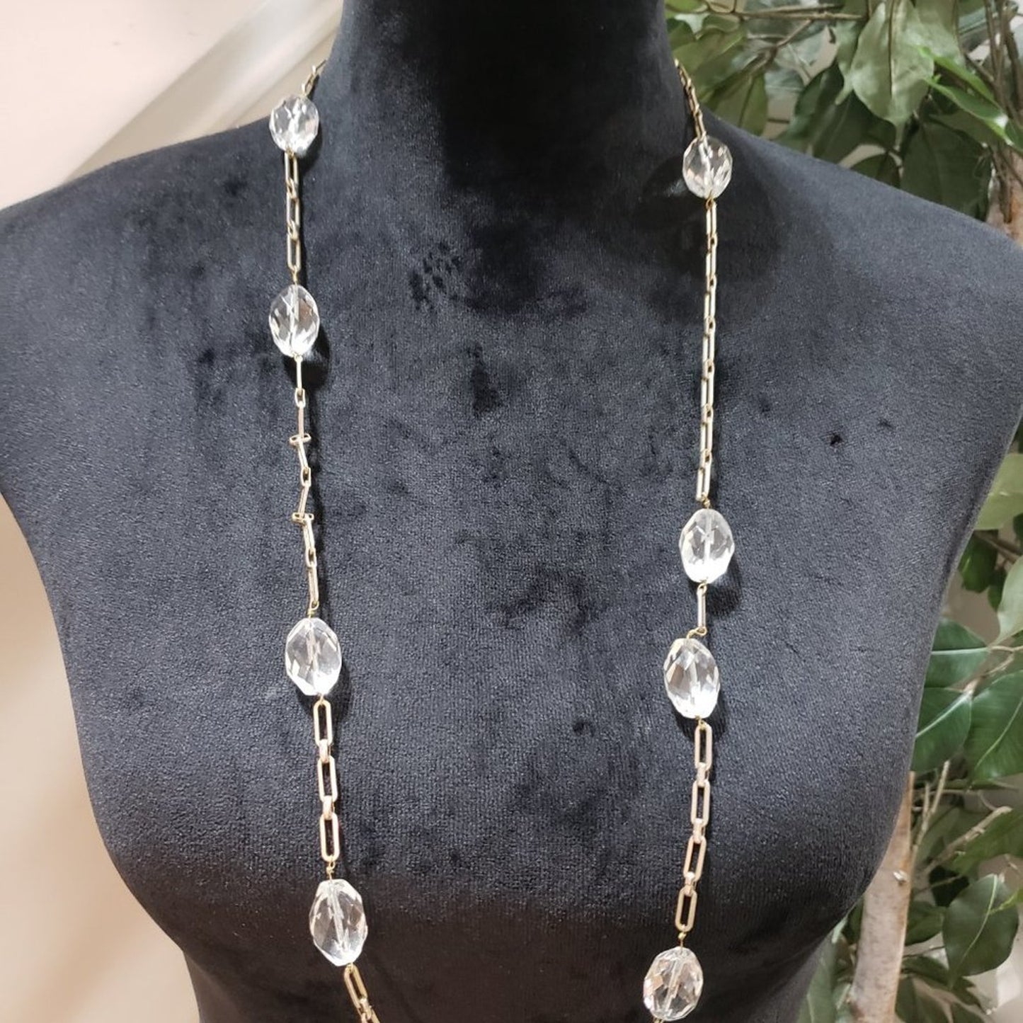 Women's Gold Link Chain Crystal Beaded Fashion Jewelry Necklace