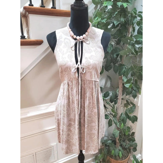 Tobi Womens Beige Paisley Sleeveless V Neck Knee Length Dress Small