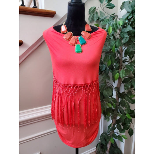 Boston Proper Women's Red Viscose Round Neck Sleeveless Casual Top Blouse Size S