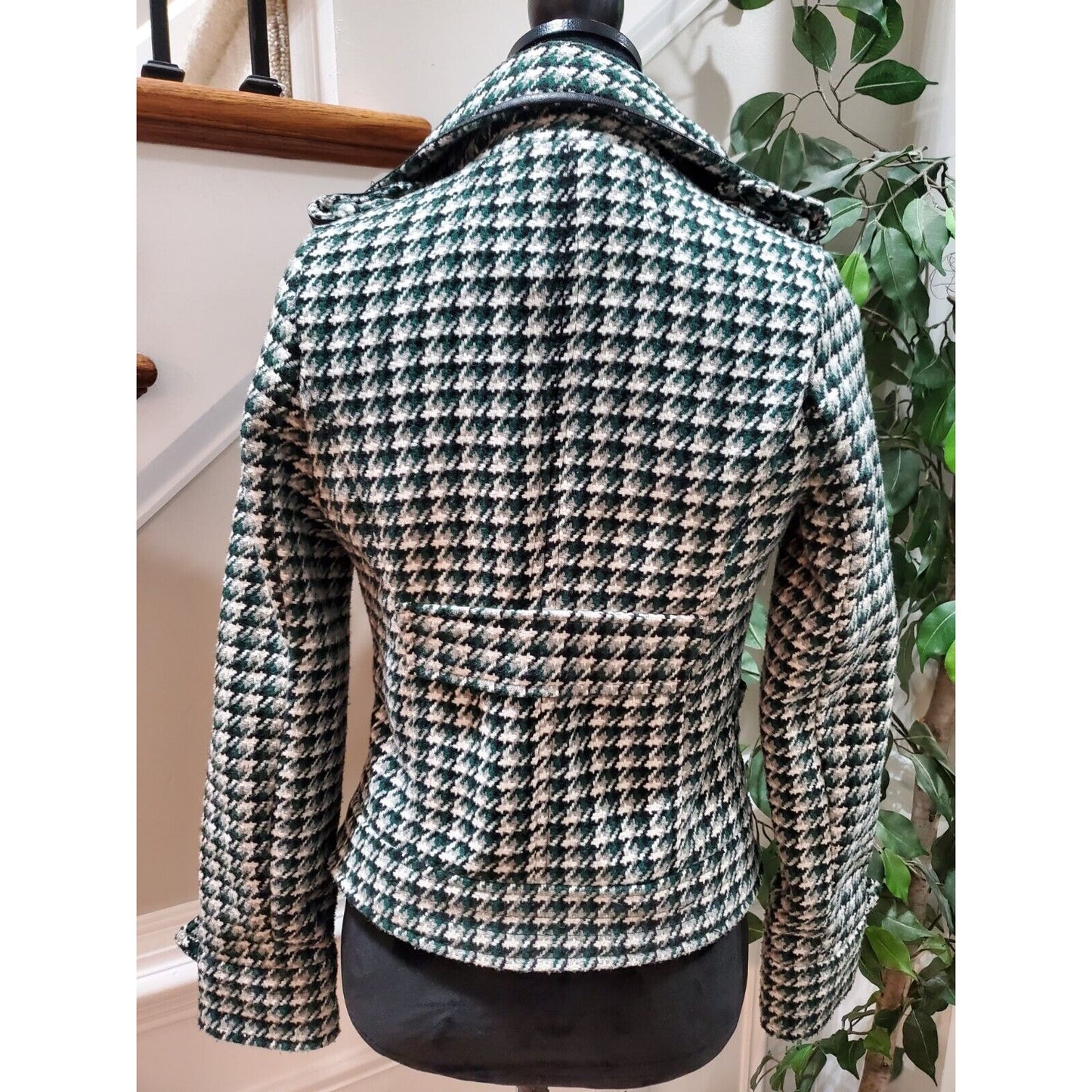 JOUJOU Women's White & Green Polyester Double Breasted Long Sleeve Coat Size XS