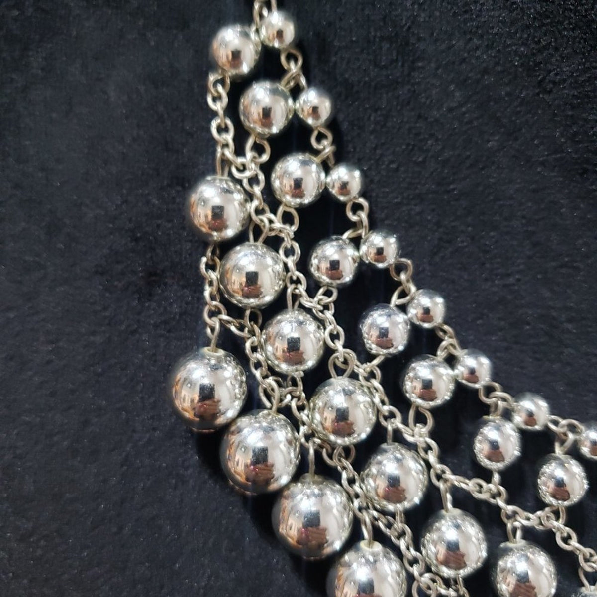 Chico's Womens Fashion Elegant Silver Tone Round Beads Bib Necklace with Lobster